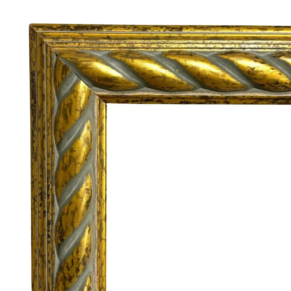 Vintage style free standing photo frame rear loading gold painted wood 5” square
